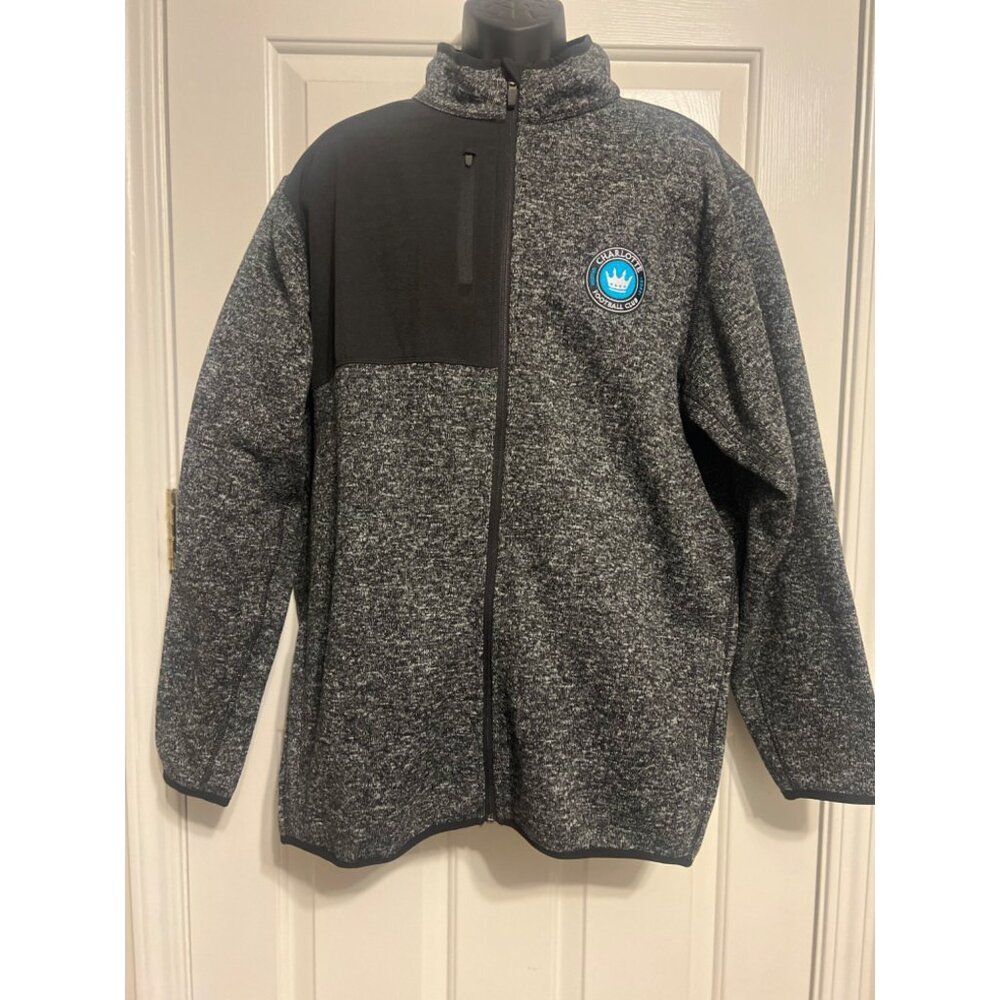 MLS Charlotte FC Soccer Antigua Heathered Black Full Zip Closure Jacket Sz 2X